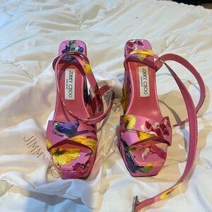 Limited Edition Jimmy Choo Multicolor Floral Platform Sandals